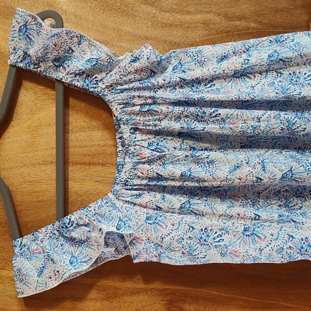 NWOT Simply Southern Drop Waist Dress Confetti Pink Blue Flutter Sleeve Cotton L - Picture 3 of 9
